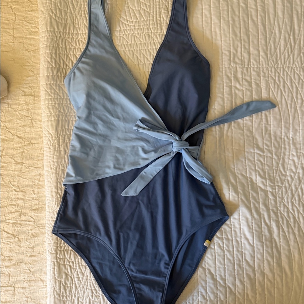 summersalt Two-Tone Navy & Light Blue Wrap One-Piece